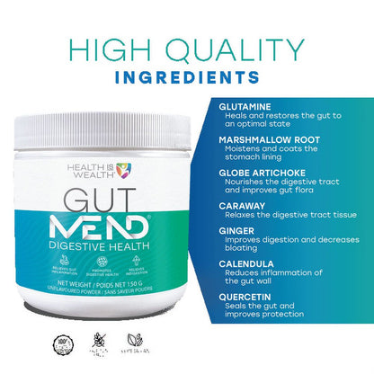 Gutmend® I Probiotic-Free Digestive Health Powder with Ginger, Glutamine, Marshmallow Root and Quercetin - Relieves Leaky Gut, Inflammation, Bloating & Nausea (150 G Powder)