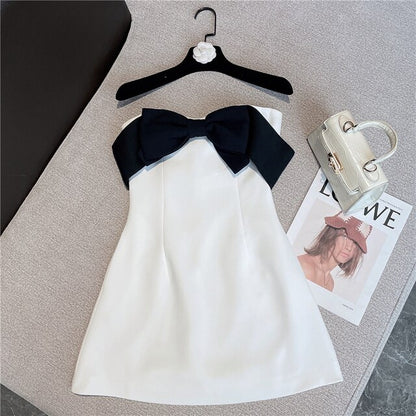 Black Bow Strapless Short Dress