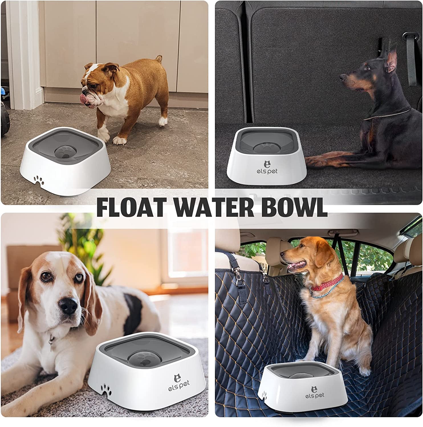 Dog Water Bowl, No Spill Dog Water Bowl 35Oz/1L, Non-Slip Slow Feeder Dog Water Bowl with Floating Disk, Vehicle Carried Zero Splash Dog Water Bowl for Dogs, Cats