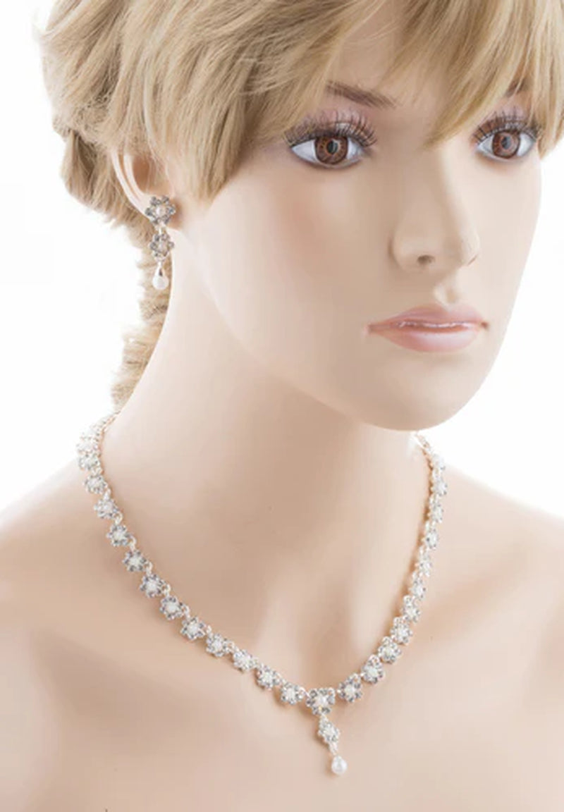 Bridal Wedding Jewelry Set Floral Y Pearl & Rhinestone