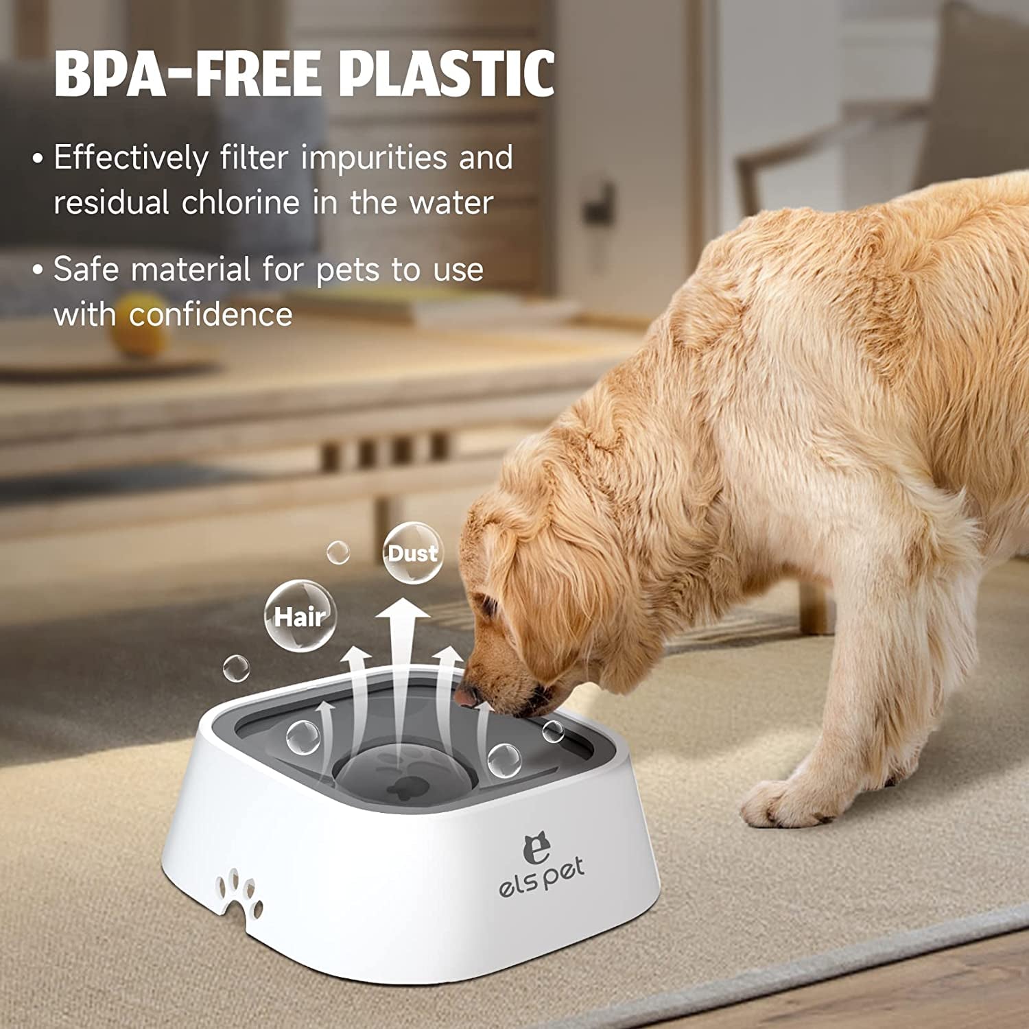 Dog Water Bowl, No Spill Dog Water Bowl 35Oz/1L, Non-Slip Slow Feeder Dog Water Bowl with Floating Disk, Vehicle Carried Zero Splash Dog Water Bowl for Dogs, Cats