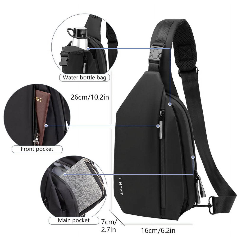 Crossbody Bag for Men Black Sling Bag anti Theft Waterproof Shoulder Backpack for Outdoor Hiking