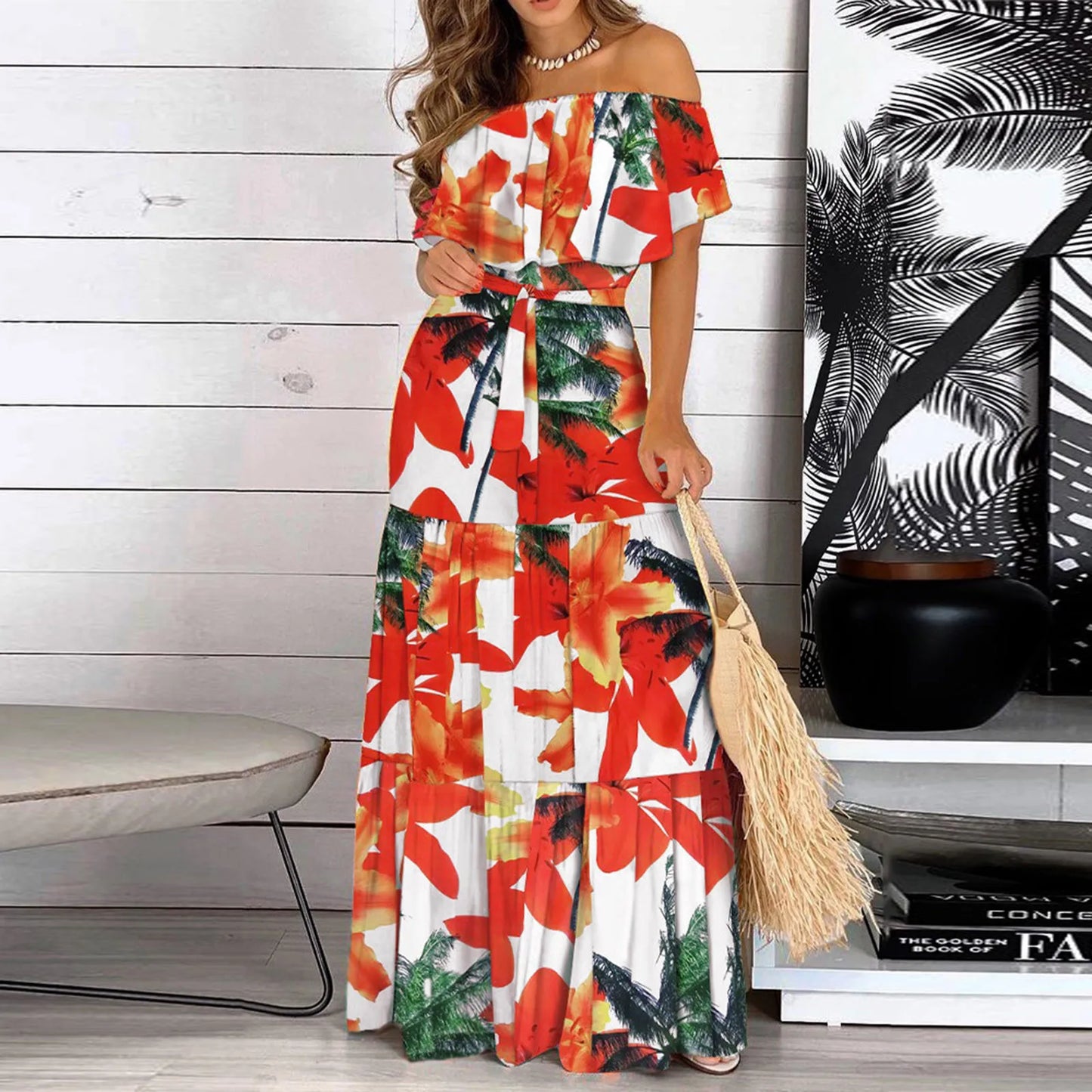 Bohemian Summer Leopard Print Maxi Dress Elegant