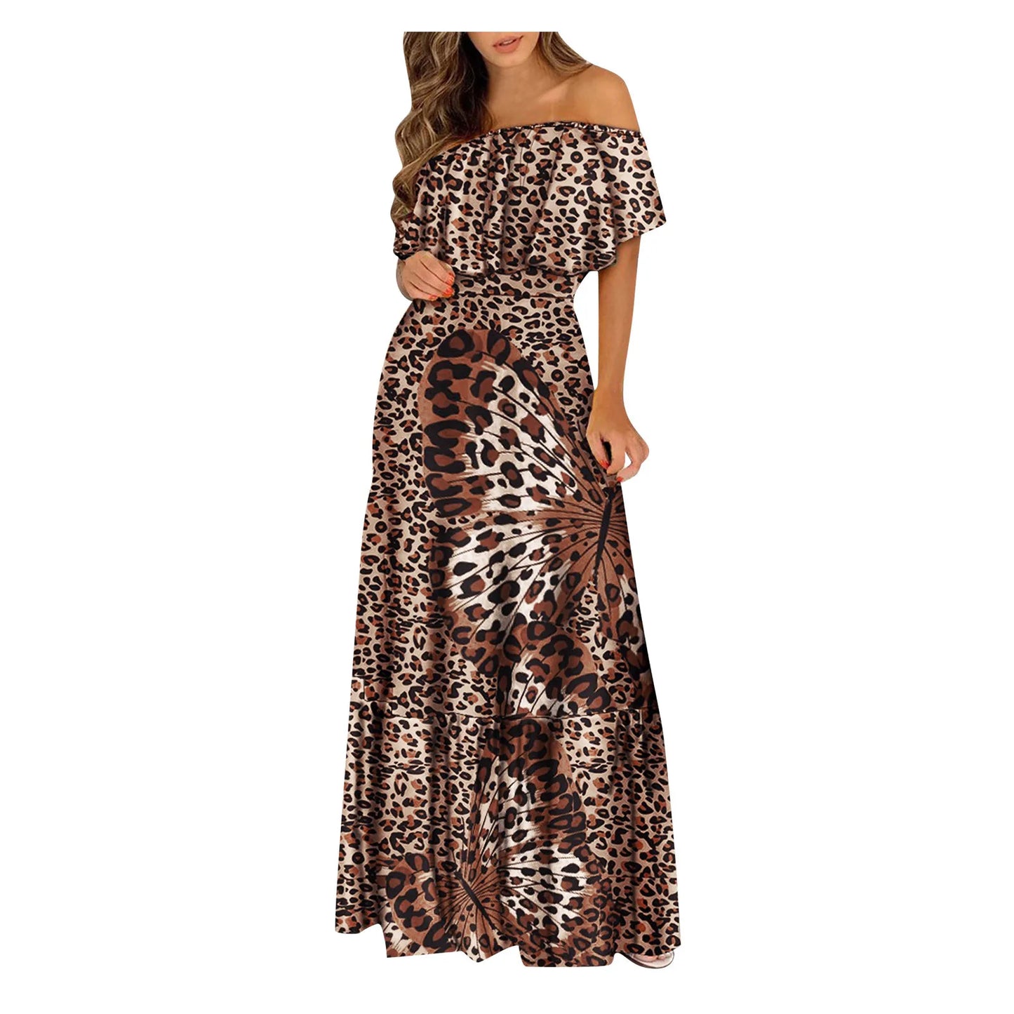 Bohemian Summer Leopard Print Maxi Dress Elegant