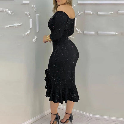 Sequin Off Shoulder Party Dress Female