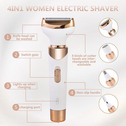 4 in 1 Electric Razors for Women, Shaver for Women, Trimmer for Women, Lady Electric Bikini Shaver for Women Pubic Hair,Portable Rechargeable Women Face Shavers for Face, Underarm and Legs